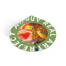 Load image into Gallery viewer, Round Vinyl Sticker — "Reject AI, Buy Real Art" Painterly Palette Sticker